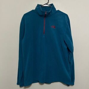 The North Face Mens Fleece Pullover Sweater M Quarter Zip Teal Red Trim Casual‎